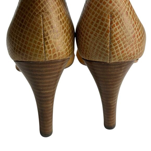 Colin Stuart Tan Faux Snakeskin Leather Peep Toe Heels Classic Pumps Size 11 - Picture 6 of 6